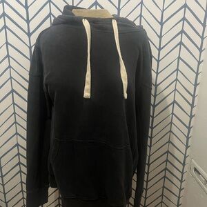 Jungmaven Black Crewneck Hoodie with Cream Drawstrings
